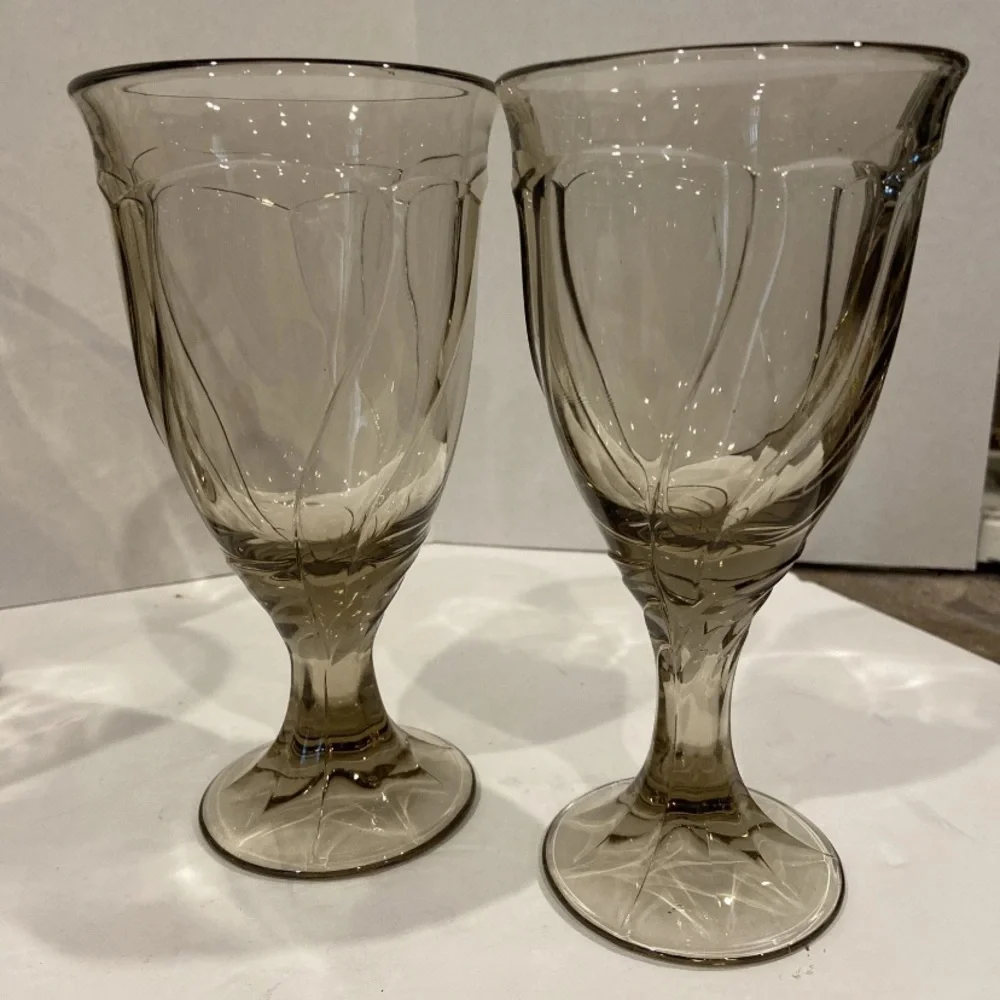 VTG Noritake Sweet Swirl Tawny Brown/Amber/Sepia/Smoke Water Goblets MCM